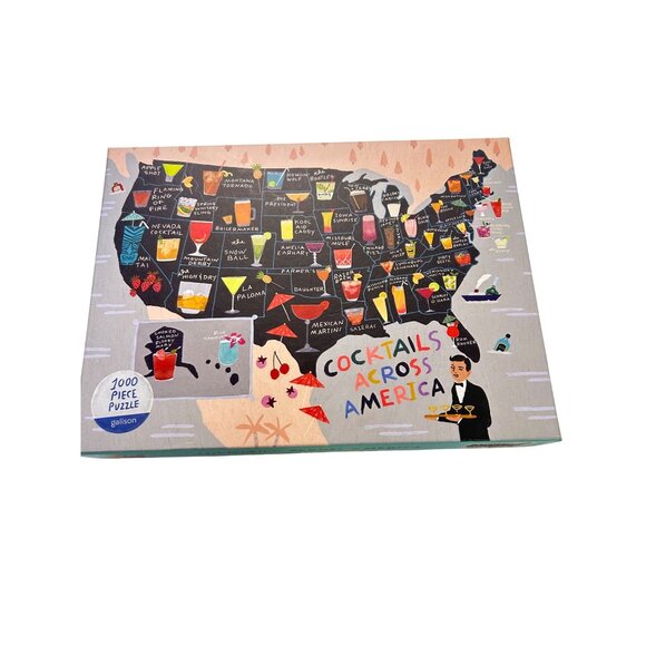 Anne Bentley Galison Cocktail Map Of The USA 1000 Piece Jigsaw Puzzle New - Picture 1 of 4